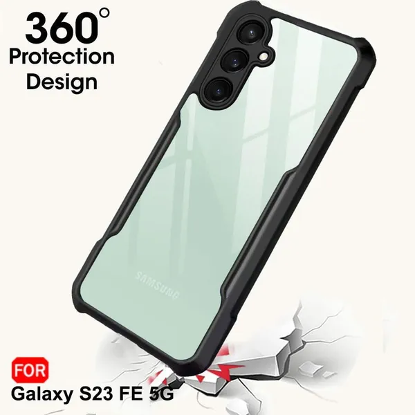 Bumper_Black_Shockproof_Bumper_Crystal__Back_Case_Cover_Compatible_With_Samsung_Galaxy_S23_Fe_5G__Minimalist_Pc+Tpu_360_Protection_Tough_Rugged_Design
