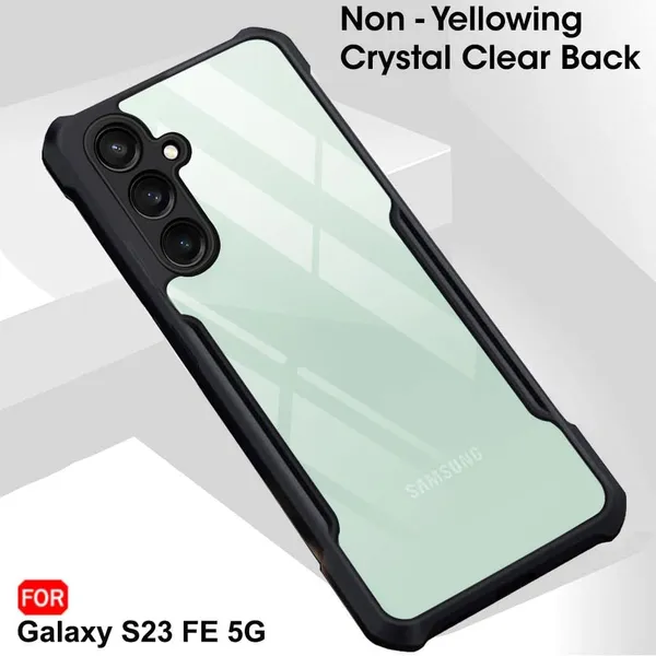 Bumper_Black_Shockproof_Bumper_Crystal__Back_Case_Cover_Compatible_With_Samsung_Galaxy_S23_Fe_5G__Minimalist_Pc+Tpu_360_Protection_Tough_Rugged_Design