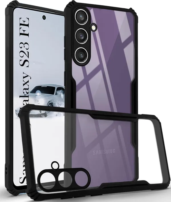 Bumper_Black_Shockproof_Bumper_Crystal__Back_Case_Cover_Compatible_With_Samsung_Galaxy_S23_Fe_5G__Minimalist_Pc+Tpu_360_Protection_Tough_Rugged_Design
