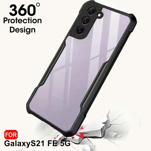 Bumper_Black_Shockproof_Bumper_Crystal__Back_Case_Cover_Compatible_With_Samsung_Galaxy_S21_Fe_5G__Minimalist_Pc+Tpu_360_Protection_Tough_Rugged_Design