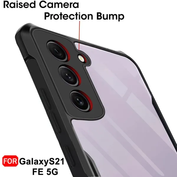 Bumper_Black_Shockproof_Bumper_Crystal__Back_Case_Cover_Compatible_With_Samsung_Galaxy_S21_Fe_5G__Minimalist_Pc+Tpu_360_Protection_Tough_Rugged_Design