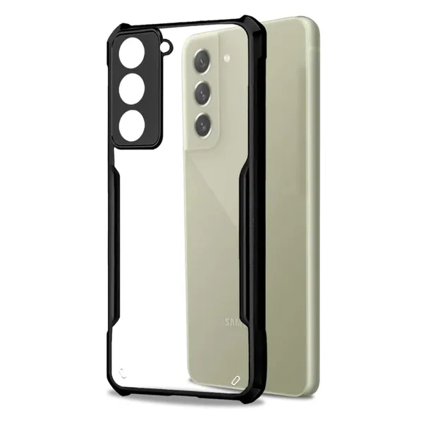 Bumper_Black_Shockproof_Bumper_Crystal__Back_Case_Cover_Compatible_With_Samsung_Galaxy_S21_Fe_5G__Minimalist_Pc+Tpu_360_Protection_Tough_Rugged_Design
