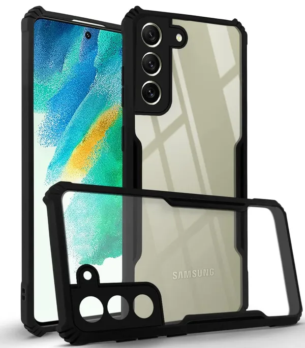 Bumper_Black_Shockproof_Bumper_Crystal__Back_Case_Cover_Compatible_With_Samsung_Galaxy_S21_Fe_5G__Minimalist_Pc+Tpu_360_Protection_Tough_Rugged_Design