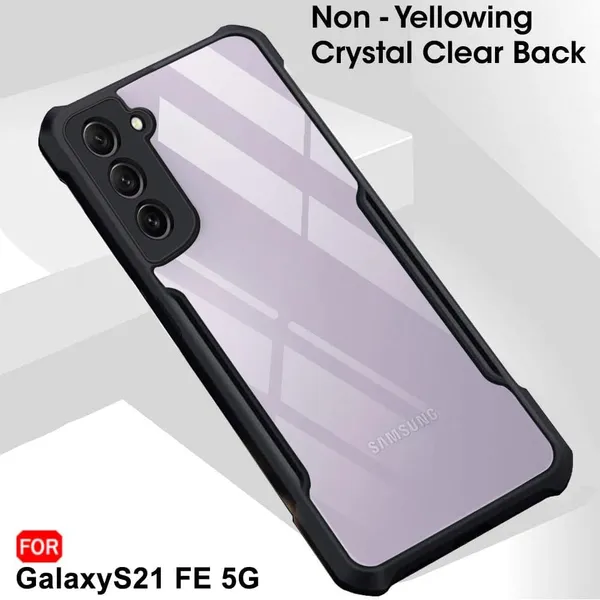 Bumper_Black_Shockproof_Bumper_Crystal__Back_Case_Cover_Compatible_With_Samsung_Galaxy_S21_Fe_5G__Minimalist_Pc+Tpu_360_Protection_Tough_Rugged_Design