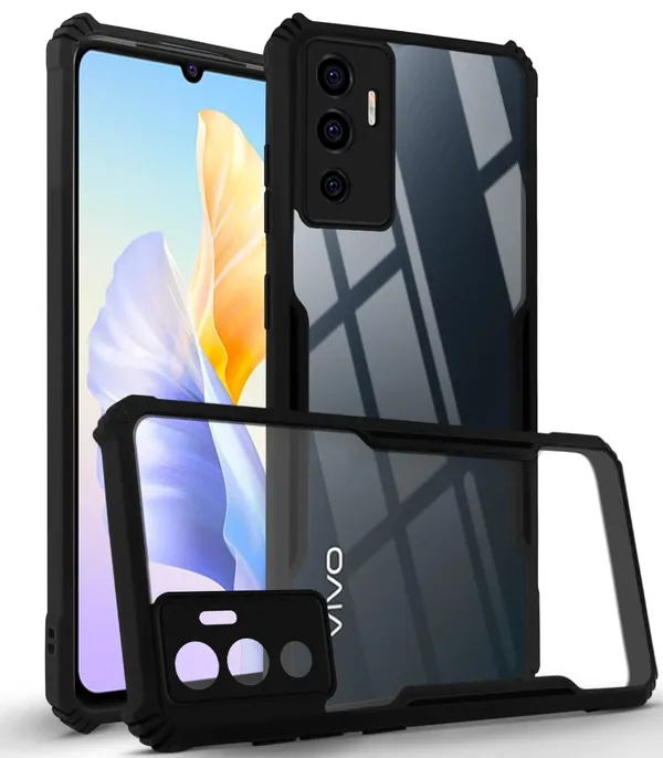 Bumper_Black_Shockproof_Bumper_Crystal__Back_Case_Cover_Compatible_With_Vivo_V23E_5G_/_Vivo_Y75_4G__Minimalist_Pc+Tpu_360_Protection_Tough_Rugged_Design
