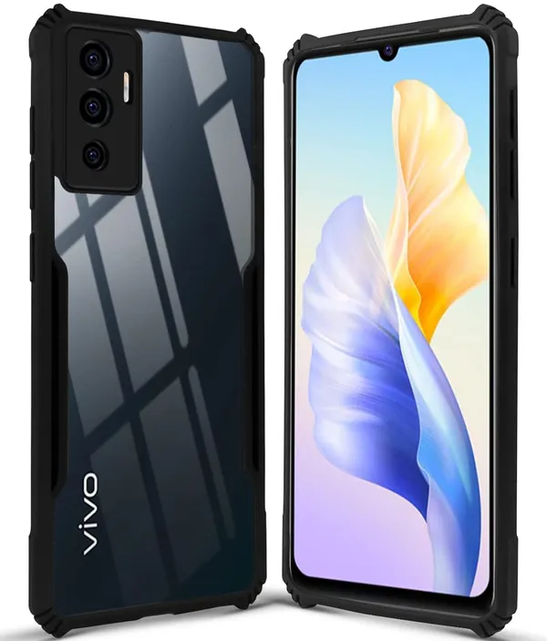 Bumper_Black_Shockproof_Bumper_Crystal__Back_Case_Cover_Compatible_With_Vivo_V23E_5G_/_Vivo_Y75_4G__Minimalist_Pc+Tpu_360_Protection_Tough_Rugged_Design
