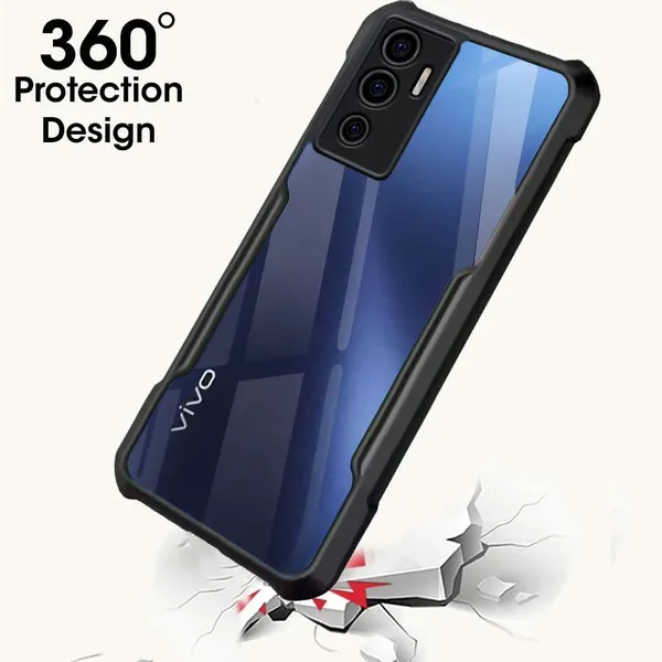 Bumper_Black_Shockproof_Bumper_Crystal__Back_Case_Cover_Compatible_With_Vivo_V23E_5G_/_Vivo_Y75_4G__Minimalist_Pc+Tpu_360_Protection_Tough_Rugged_Design
