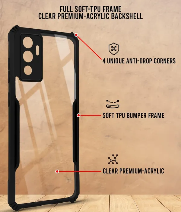 Bumper_Black_Shockproof_Bumper_Crystal__Back_Case_Cover_Compatible_With_Vivo_V23E_5G_/_Vivo_Y75_4G__Minimalist_Pc+Tpu_360_Protection_Tough_Rugged_Design
