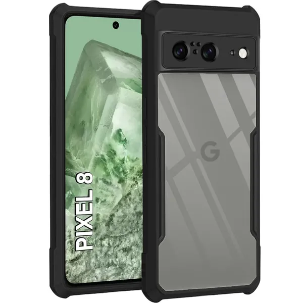 Bumper_Black_Shockproof_Bumper_Crystal__Back_Case_Cover_Compatible_With_Google_Pixel_8__Minimalist_Pc+Tpu_360_Protection_Tough_Rugged_Design