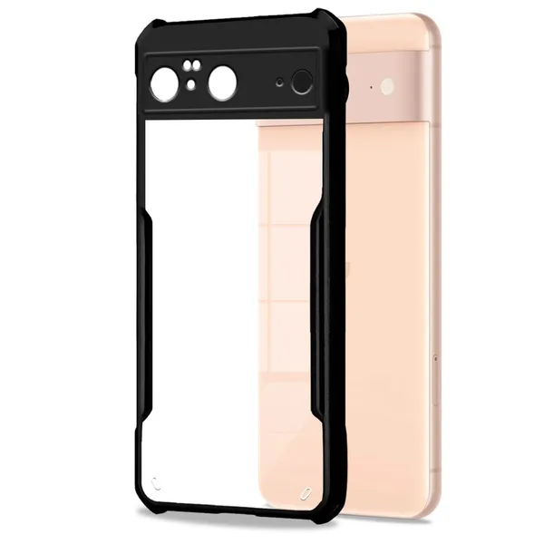 Bumper_Black_Shockproof_Bumper_Crystal__Back_Case_Cover_Compatible_With_Google_Pixel_8__Minimalist_Pc+Tpu_360_Protection_Tough_Rugged_Design