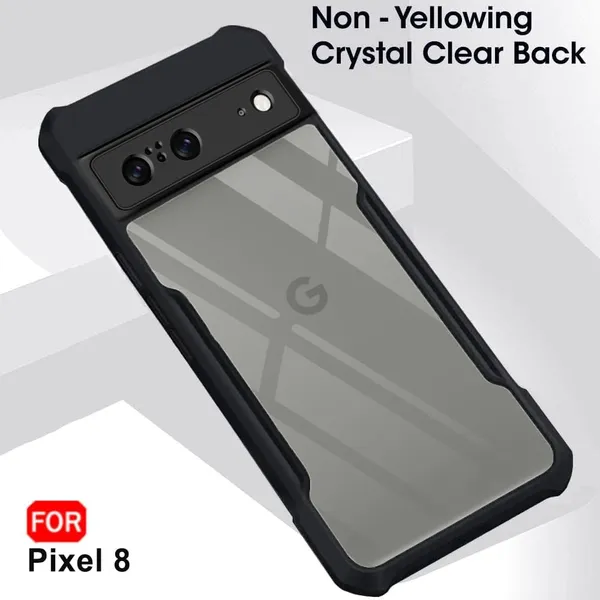 Bumper_Black_Shockproof_Bumper_Crystal__Back_Case_Cover_Compatible_With_Google_Pixel_8__Minimalist_Pc+Tpu_360_Protection_Tough_Rugged_Design