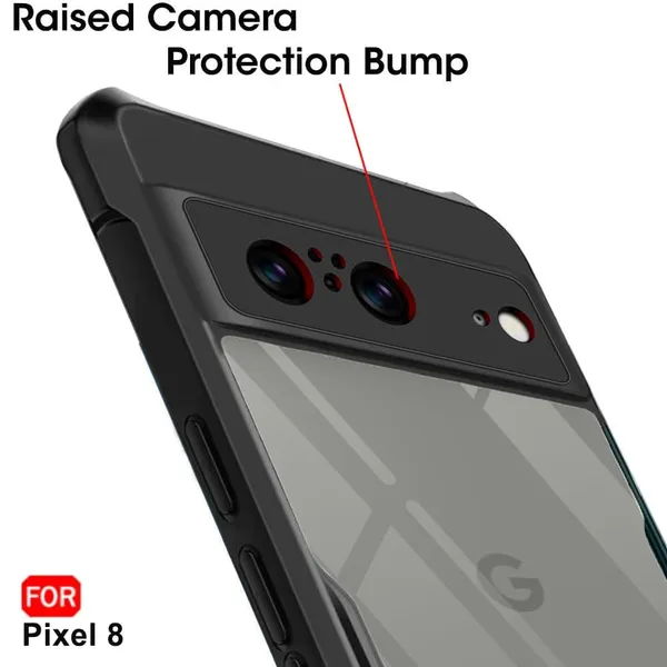 Bumper_Black_Shockproof_Bumper_Crystal__Back_Case_Cover_Compatible_With_Google_Pixel_8__Minimalist_Pc+Tpu_360_Protection_Tough_Rugged_Design