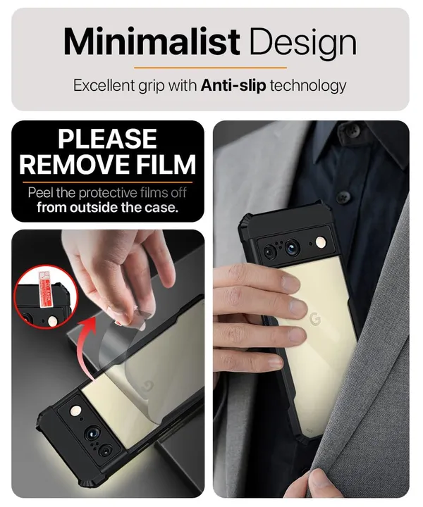 Bumper_Black_Shockproof_Bumper_Crystal__Back_Case_Cover_Compatible_With_Google_Pixel_8__Minimalist_Pc+Tpu_360_Protection_Tough_Rugged_Design