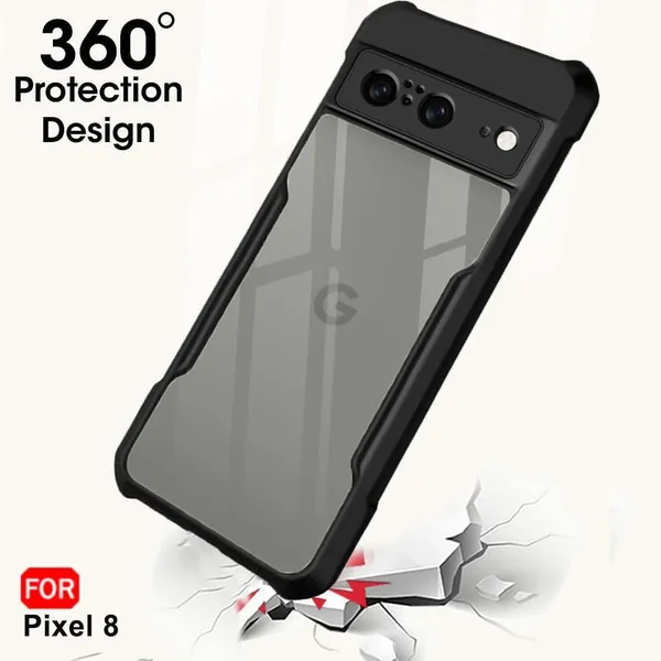 Bumper_Black_Shockproof_Bumper_Crystal__Back_Case_Cover_Compatible_With_Google_Pixel_8__Minimalist_Pc+Tpu_360_Protection_Tough_Rugged_Design
