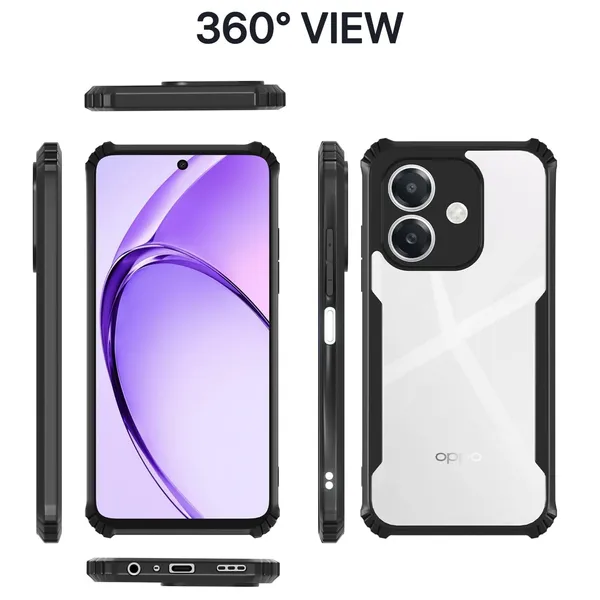 Bumper_Black_Shockproof_Bumper_Crystal__Back_Case_Cover_Compatible_With_Oppo_A3_4G_5G_/_Oppo_A3X_4G_5G__Minimalist_Pc+Tpu_360_Protection_Tough_Rugged_Design