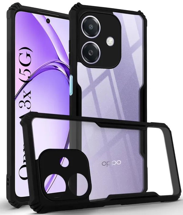 Bumper_Black_Shockproof_Bumper_Crystal__Back_Case_Cover_Compatible_With_Oppo_A3_4G_5G_/_Oppo_A3X_4G_5G__Minimalist_Pc+Tpu_360_Protection_Tough_Rugged_Design