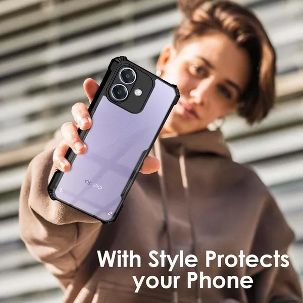 Bumper_Black_Shockproof_Bumper_Crystal__Back_Case_Cover_Compatible_With_Oppo_A3_4G_5G_/_Oppo_A3X_4G_5G__Minimalist_Pc+Tpu_360_Protection_Tough_Rugged_Design