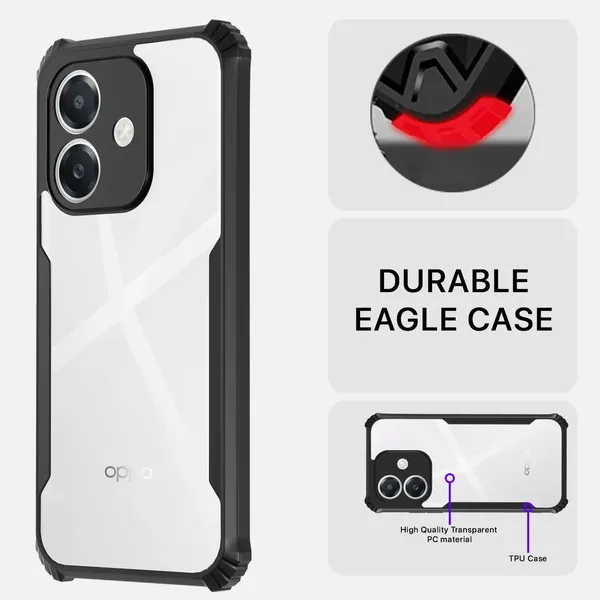 Bumper_Black_Shockproof_Bumper_Crystal__Back_Case_Cover_Compatible_With_Oppo_A3_4G_5G_/_Oppo_A3X_4G_5G__Minimalist_Pc+Tpu_360_Protection_Tough_Rugged_Design