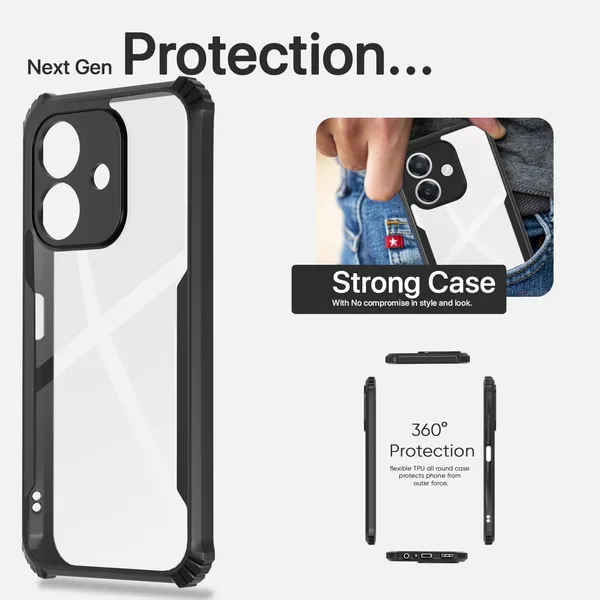 Bumper_Black_Shockproof_Bumper_Crystal__Back_Case_Cover_Compatible_With_Oppo_A3_4G_5G_/_Oppo_A3X_4G_5G__Minimalist_Pc+Tpu_360_Protection_Tough_Rugged_Design