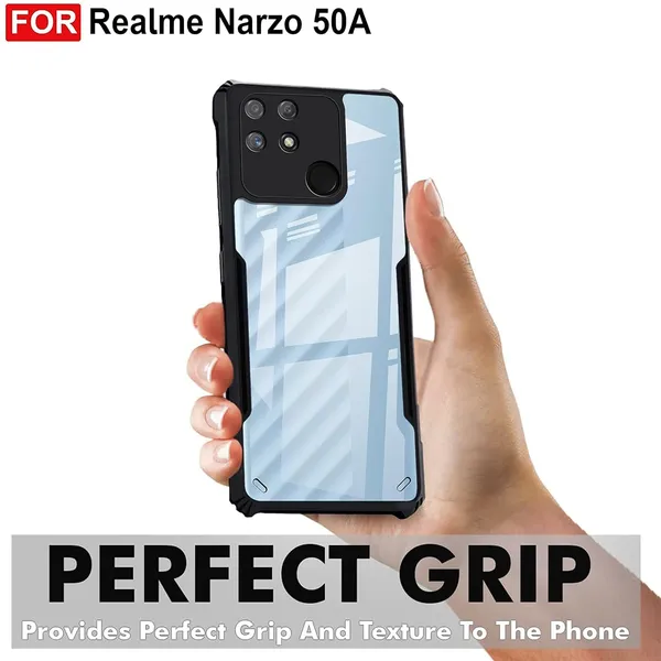 Bumper_Black_Shockproof_Bumper_Crystal__Back_Case_Cover_Compatible_With_Realme_Narzo_50A__Minimalist_Pc+Tpu_360_Protection_Tough_Rugged_Design