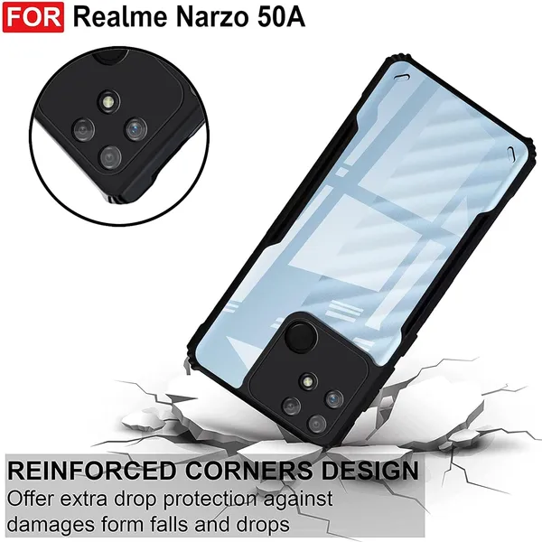 Bumper_Black_Shockproof_Bumper_Crystal__Back_Case_Cover_Compatible_With_Realme_Narzo_50A__Minimalist_Pc+Tpu_360_Protection_Tough_Rugged_Design