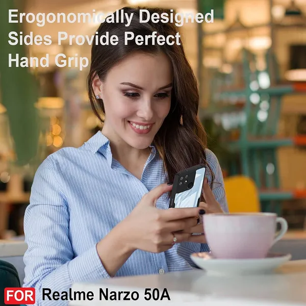 Bumper_Black_Shockproof_Bumper_Crystal__Back_Case_Cover_Compatible_With_Realme_Narzo_50A__Minimalist_Pc+Tpu_360_Protection_Tough_Rugged_Design
