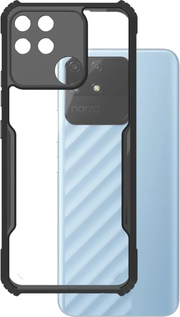Bumper_Black_Shockproof_Bumper_Crystal__Back_Case_Cover_Compatible_With_Realme_Narzo_50A__Minimalist_Pc+Tpu_360_Protection_Tough_Rugged_Design