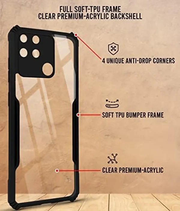 Bumper_Black_Shockproof_Bumper_Crystal__Back_Case_Cover_Compatible_With_Realme_Narzo_50A__Minimalist_Pc+Tpu_360_Protection_Tough_Rugged_Design