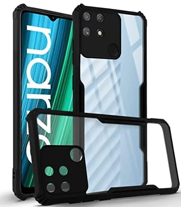 Bumper_Black_Shockproof_Bumper_Crystal__Back_Case_Cover_Compatible_With_Realme_Narzo_50A__Minimalist_Pc+Tpu_360_Protection_Tough_Rugged_Design
