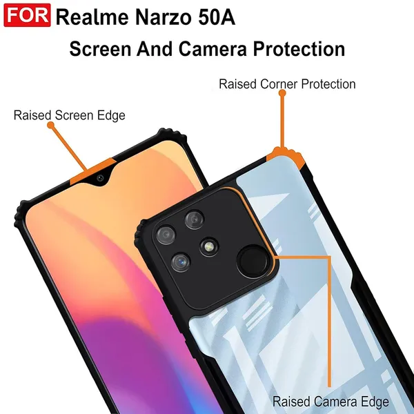 Bumper_Black_Shockproof_Bumper_Crystal__Back_Case_Cover_Compatible_With_Realme_Narzo_50A__Minimalist_Pc+Tpu_360_Protection_Tough_Rugged_Design