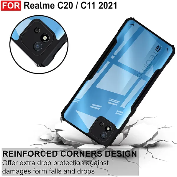 Bumper_Black_Shockproof_Bumper_Crystal__Back_Case_Cover_Compatible_With_Realme_C11_2021_/_C20_/_C20A__Minimalist_Pc+Tpu_360_Protection_Tough_Rugged_Design