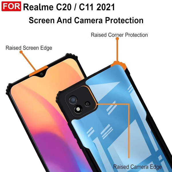 Bumper_Black_Shockproof_Bumper_Crystal__Back_Case_Cover_Compatible_With_Realme_C11_2021_/_C20_/_C20A__Minimalist_Pc+Tpu_360_Protection_Tough_Rugged_Design