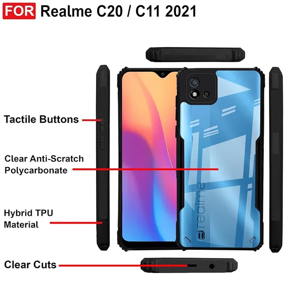 Bumper_Black_Shockproof_Bumper_Crystal__Back_Case_Cover_Compatible_With_Realme_C11_2021_/_C20_/_C20A__Minimalist_Pc+Tpu_360_Protection_Tough_Rugged_Design