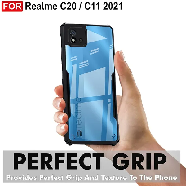 Bumper_Black_Shockproof_Bumper_Crystal__Back_Case_Cover_Compatible_With_Realme_C11_2021_/_C20_/_C20A__Minimalist_Pc+Tpu_360_Protection_Tough_Rugged_Design