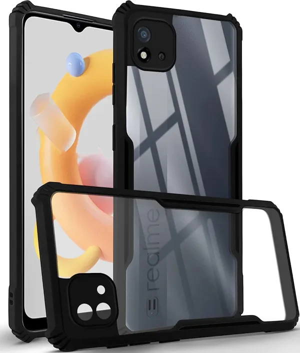 Bumper_Black_Shockproof_Bumper_Crystal__Back_Case_Cover_Compatible_With_Realme_C11_2021_/_C20_/_C20A__Minimalist_Pc+Tpu_360_Protection_Tough_Rugged_Design