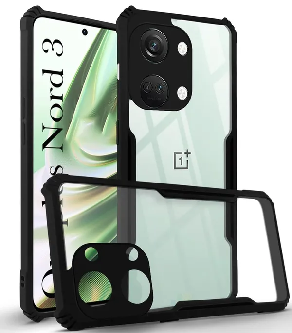 Bumper_Black_Shockproof_Bumper_Crystal__Back_Case_Cover_Compatible_With_Oneplus_Nord_3_5G_/_1+Nord_3_5G__Minimalist_Pc+Tpu_360_Protection_Tough_Rugged_Design
