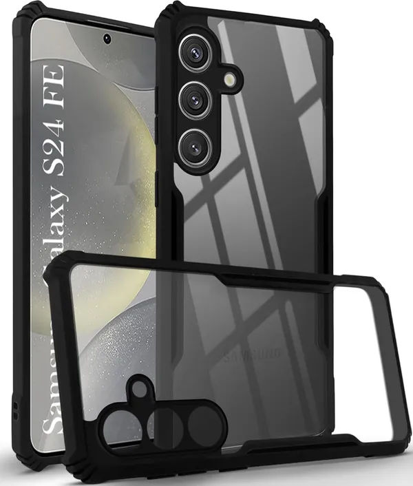 Bumper_Black_Shockproof_Bumper_Crystal__Back_Case_Cover_Compatible_With_Samsung_Galaxy_S24_Fe_5G__Minimalist_Pc+Tpu_360_Protection_Tough_Rugged_Design