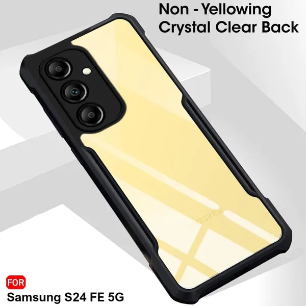 Bumper_Black_Shockproof_Bumper_Crystal__Back_Case_Cover_Compatible_With_Samsung_Galaxy_S24_Fe_5G__Minimalist_Pc+Tpu_360_Protection_Tough_Rugged_Design