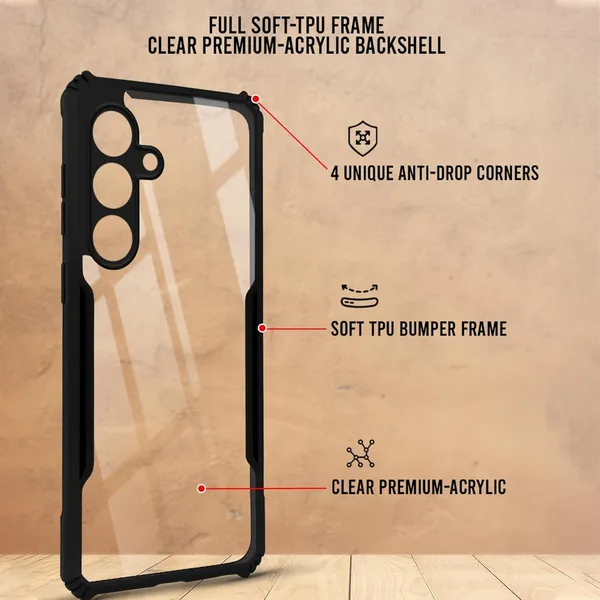 Bumper_Black_Shockproof_Bumper_Crystal__Back_Case_Cover_Compatible_With_Samsung_Galaxy_S24_Fe_5G__Minimalist_Pc+Tpu_360_Protection_Tough_Rugged_Design