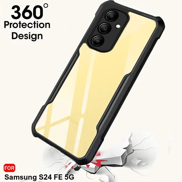 Bumper_Black_Shockproof_Bumper_Crystal__Back_Case_Cover_Compatible_With_Samsung_Galaxy_S24_Fe_5G__Minimalist_Pc+Tpu_360_Protection_Tough_Rugged_Design
