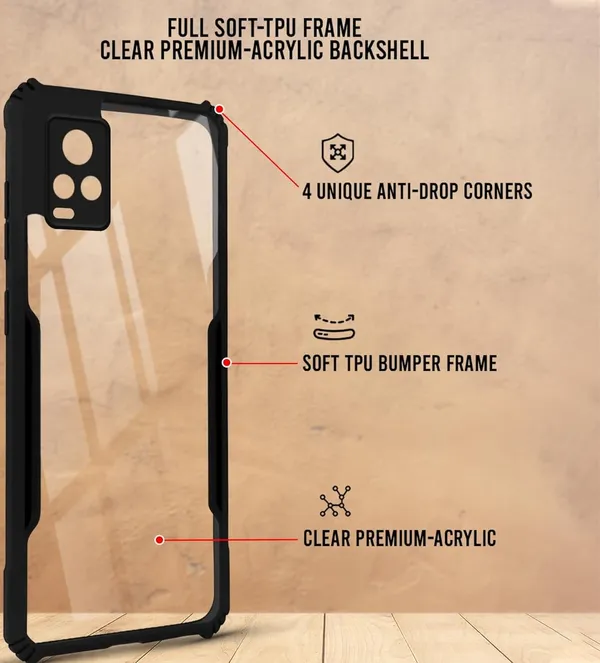 Bumper_Black_Shockproof_Bumper_Crystal__Back_Case_Cover_Compatible_With_Vivo_V20_/_V21E_4G_/_Y73_4G_2021__Minimalist_Pc+Tpu_360_Protection_Tough_Rugged_Design