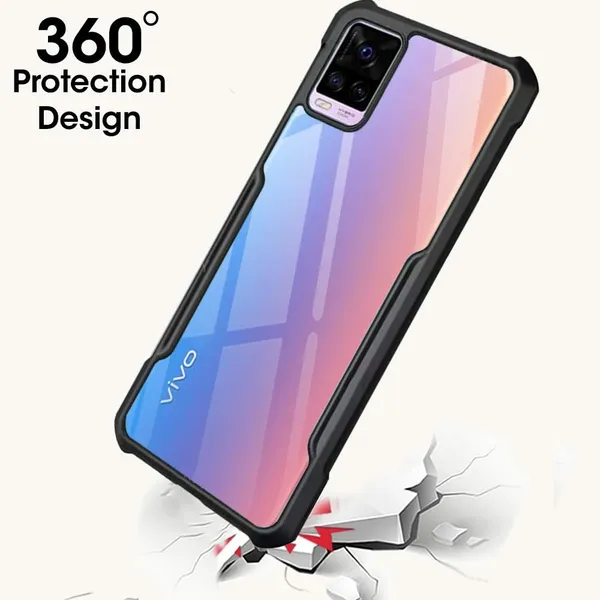 Bumper_Black_Shockproof_Bumper_Crystal__Back_Case_Cover_Compatible_With_Vivo_V20_/_V21E_4G_/_Y73_4G_2021__Minimalist_Pc+Tpu_360_Protection_Tough_Rugged_Design