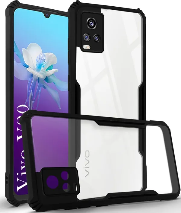 Bumper_Black_Shockproof_Bumper_Crystal__Back_Case_Cover_Compatible_With_Vivo_V20_/_V21E_4G_/_Y73_4G_2021__Minimalist_Pc+Tpu_360_Protection_Tough_Rugged_Design