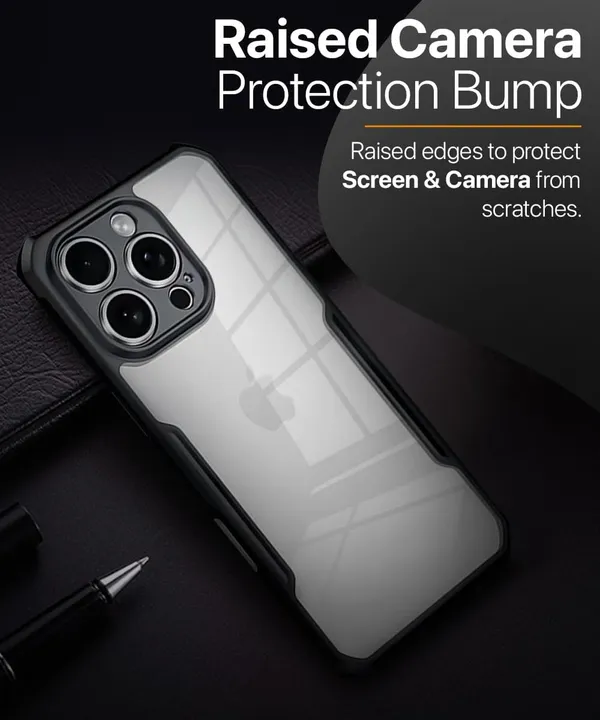 Bumper_Black_Shockproof_Bumper_Crystal__Back_Case_Cover_Compatible_With_Iphone_16_Pro_Max__Minimalist_Pc+Tpu_360_Protection_Tough_Rugged_Design