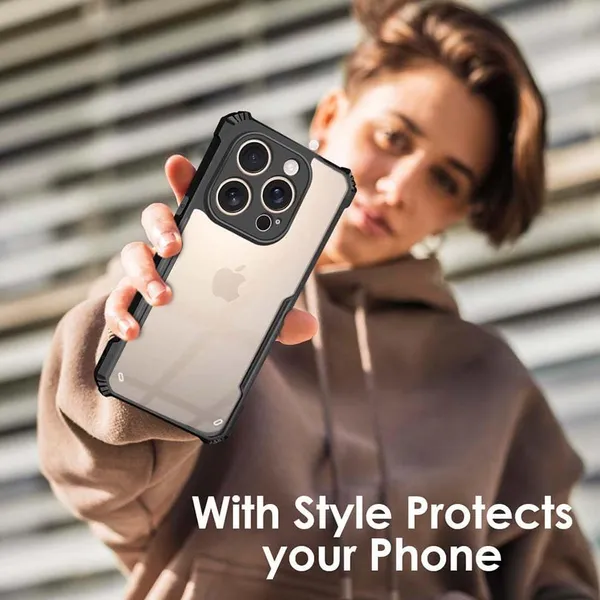 Bumper_Black_Shockproof_Bumper_Crystal__Back_Case_Cover_Compatible_With_Iphone_16_Pro_Max__Minimalist_Pc+Tpu_360_Protection_Tough_Rugged_Design