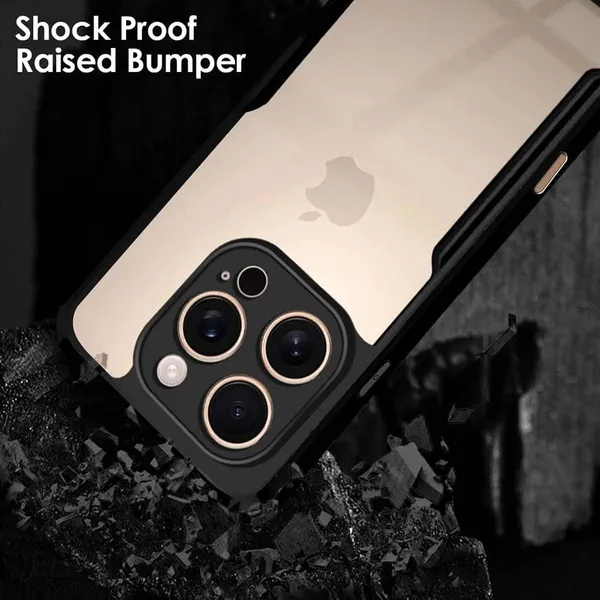 Bumper_Black_Shockproof_Bumper_Crystal__Back_Case_Cover_Compatible_With_Iphone_16_Pro_Max__Minimalist_Pc+Tpu_360_Protection_Tough_Rugged_Design