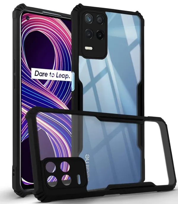 Bumper_Black_Shockproof_Bumper_Crystal__Back_Case_Cover_Compatible_With_Realme_8_4G_/_Realme_8_Pro_4G__Minimalist_Pc+Tpu_360_Protection_Tough_Rugged_Design