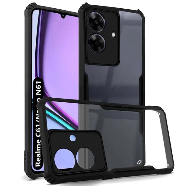 Bumper_Black_Shockproof_Bumper_Crystal__Back_Case_Cover_Compatible_With_Realme_Narzo_N61_4G_/_Realme_C61_4G__Minimalist_Pc+Tpu_360_Protection_Tough_Rugged_Design