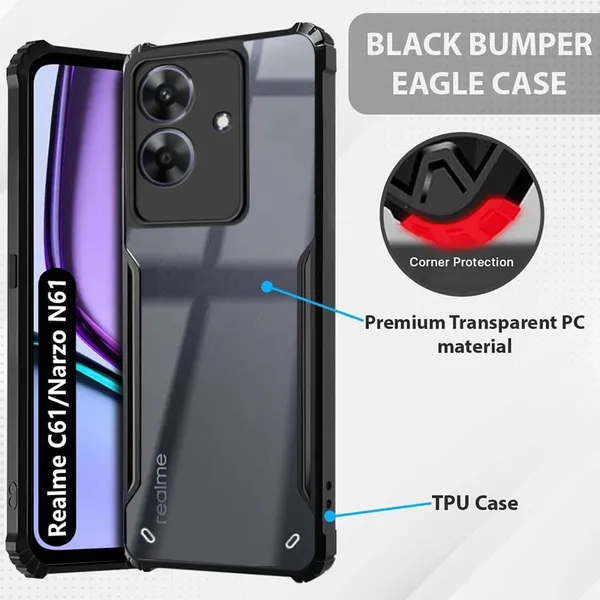 Bumper_Black_Shockproof_Bumper_Crystal__Back_Case_Cover_Compatible_With_Realme_Narzo_N61_4G_/_Realme_C61_4G__Minimalist_Pc+Tpu_360_Protection_Tough_Rugged_Design