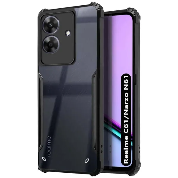 Bumper_Black_Shockproof_Bumper_Crystal__Back_Case_Cover_Compatible_With_Realme_Narzo_N61_4G_/_Realme_C61_4G__Minimalist_Pc+Tpu_360_Protection_Tough_Rugged_Design